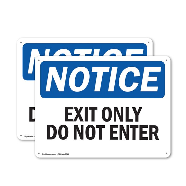 Signmission Exit Sign, Aluminum, 10 in W, 7 in H, Exit Only Do Not Enter OS-2PACK-NS-A-710-L-12223 - main